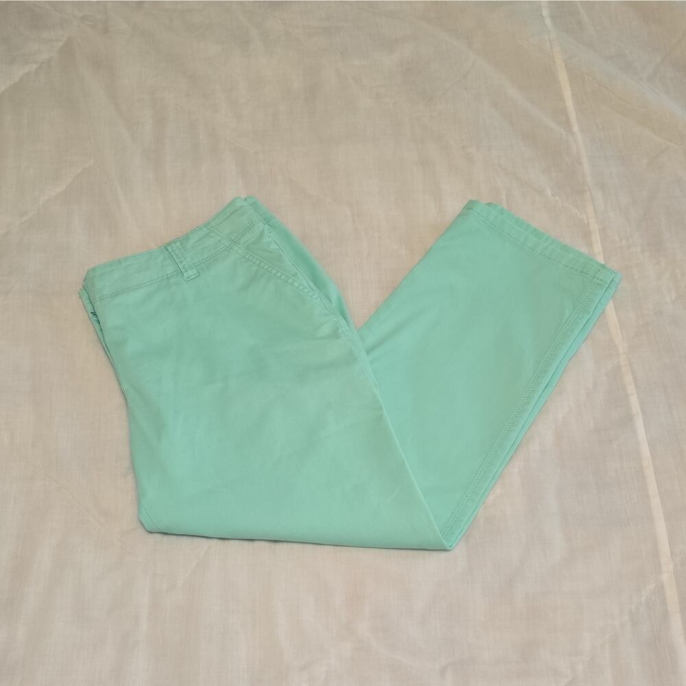 Crown & Ivy Womens 6 Green Solid Straight Ankle Pants Pockets Preppy